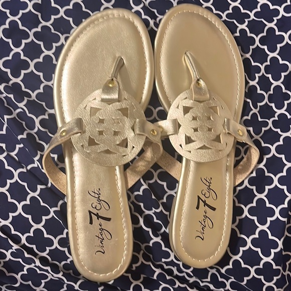 vintage 7 Eight Shoes - Vintage 7 Eight gold medallion flip-flops- New